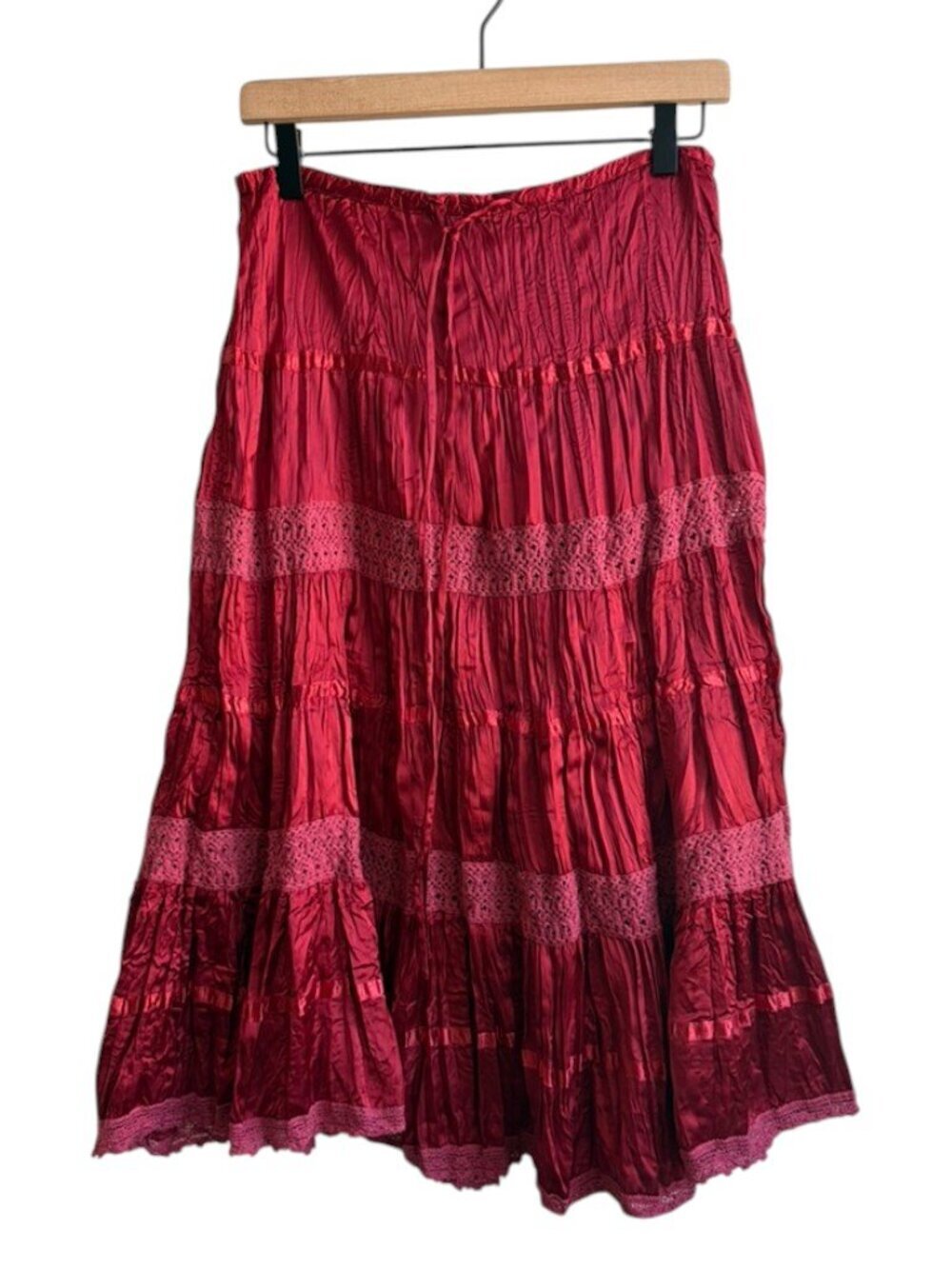 Vintage Rose Broomstick Midi Skirt, size small Tiered Boho